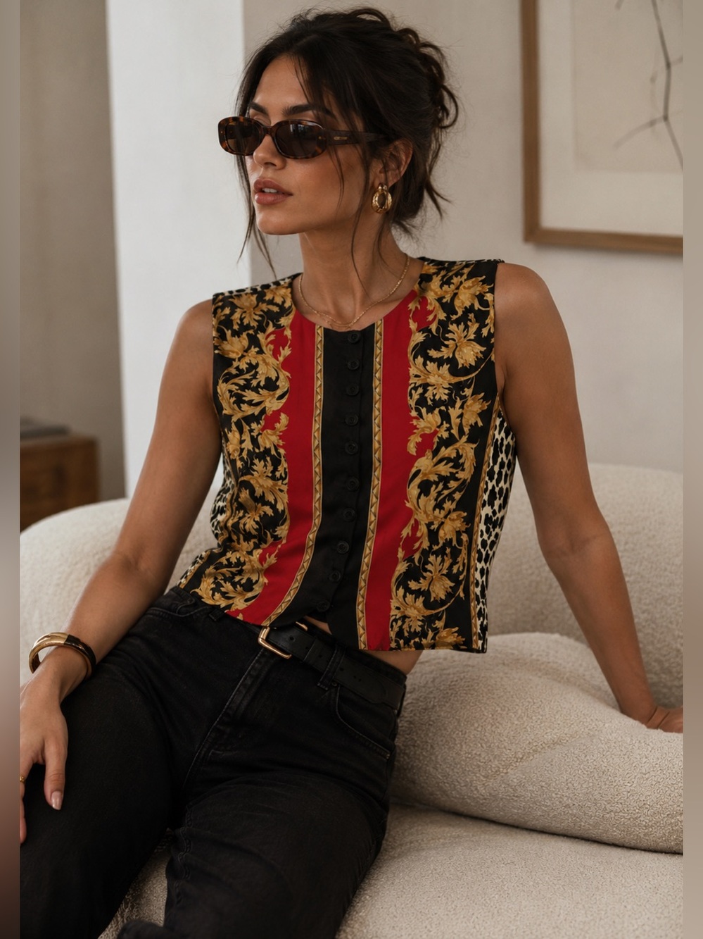 Vintage Peter Nygård 100% Silk Baroque Print Vest | Versace-Inspired | Size 4